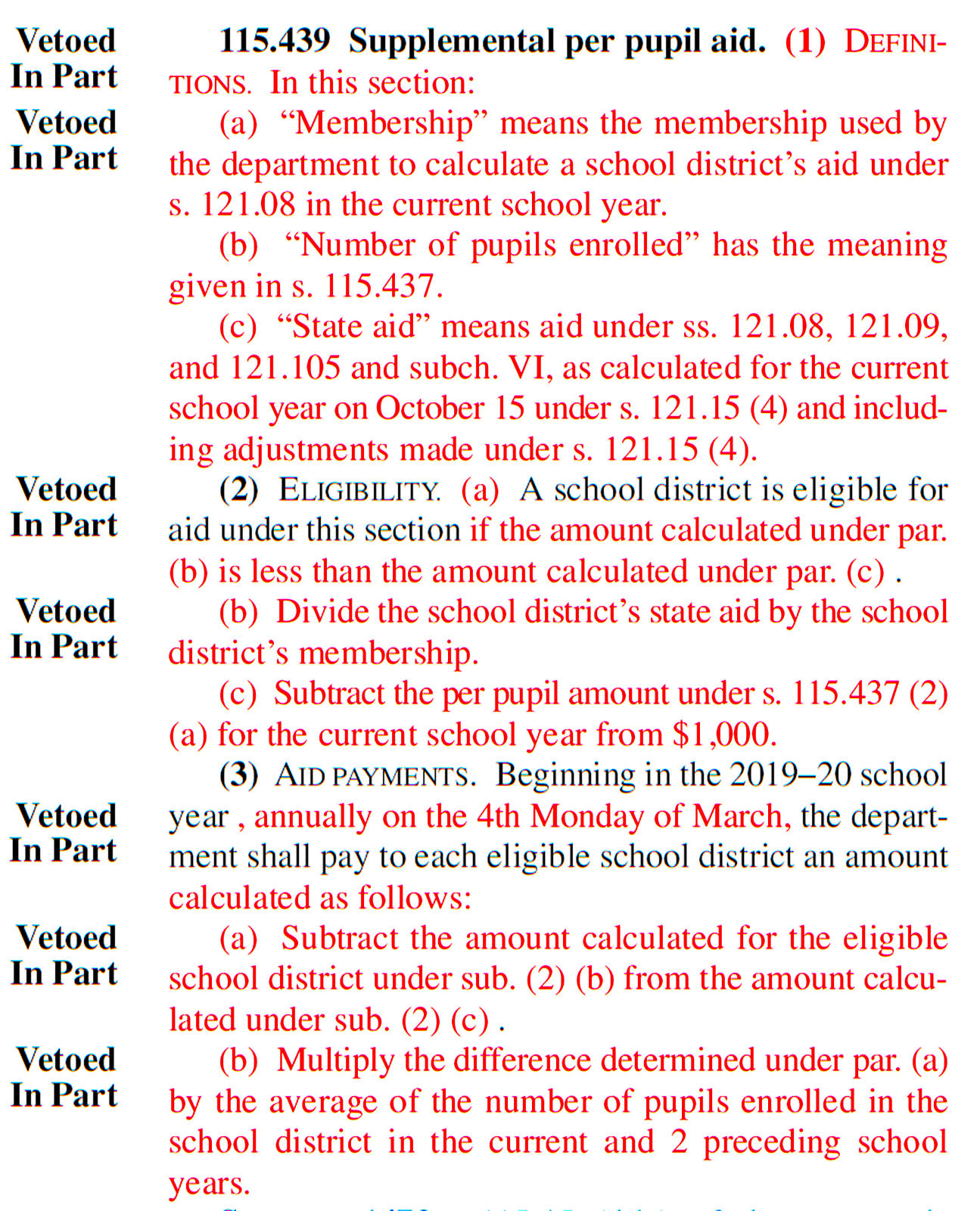 Supplemental student aid veto